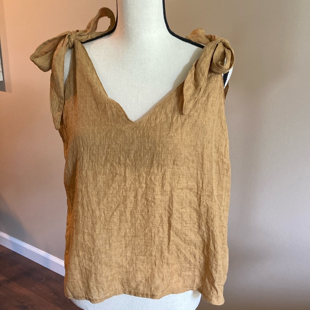 LUUKSE Gauze Style Mustard Yellow V Neck Adjustable Tie Shoulders Sz XL …